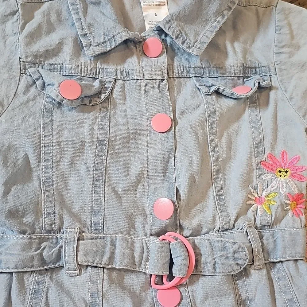 Stylish Denim Kids Dress Size 6 with Pink Accents